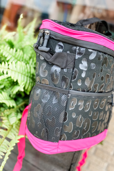 Black Leopard + Pink Backpack Cooler Bag