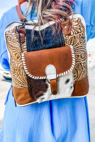 Tooled Leather + Cowhide Backpack
