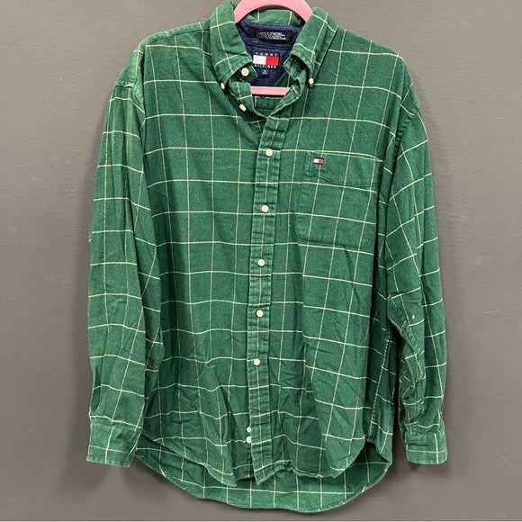 Tommy Hilfiger Green Plaid Flannel Button Down Top Men’s Size Medium