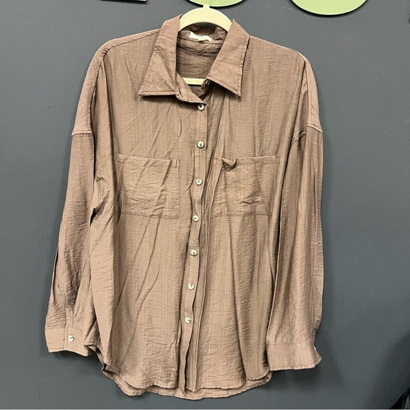 La Miel Brown Button Down Lightweight Top Size Large