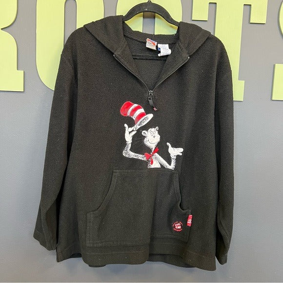 Dr. Seuss The Cat in the Hat Embroidered Kangaroo Pocket Hooded Fleece Pullover