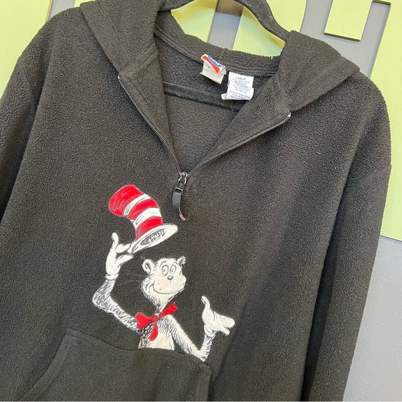 Dr. Seuss The Cat in the Hat Embroidered Kangaroo Pocket Hooded Fleece Pullover