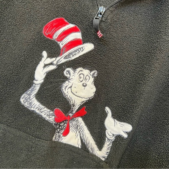 Dr. Seuss The Cat in the Hat Embroidered Kangaroo Pocket Hooded Fleece Pullover