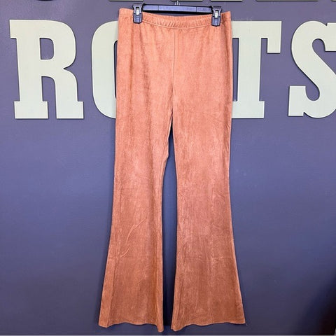 Mustard Seed Camel Flare Elastic Waist High Rise Pants Large