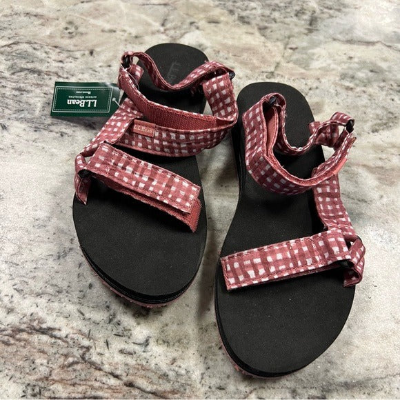 NWT LL Bean Women’s Main Isle 4 Point Sandal Gingham Red Size 6