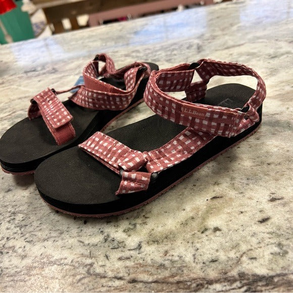 NWT LL Bean Women’s Main Isle 4 Point Sandal Gingham Red Size 6