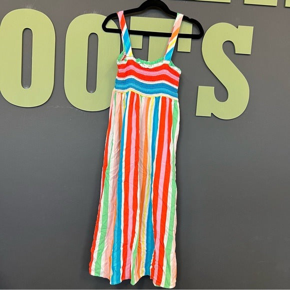 Girls Striped Smocked Button Front Maxi Dress Size 7/8