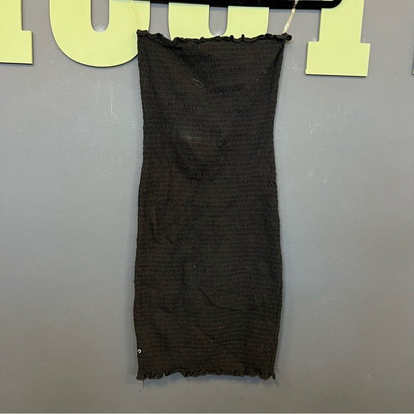 Bozzolo Black Smocked Strapless Mini Dress Medium