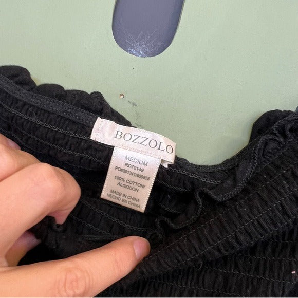 Bozzolo Black Smocked Strapless Mini Dress Medium