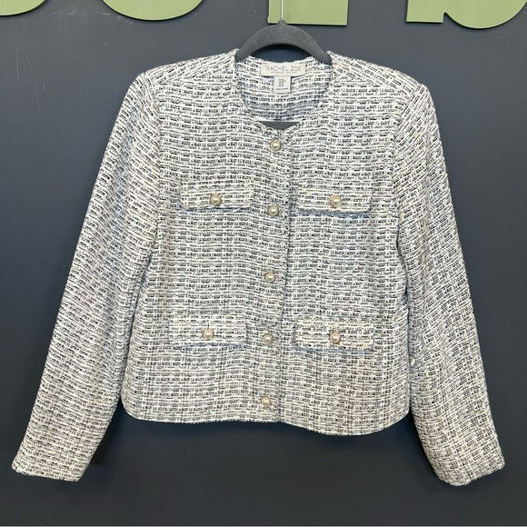 Rachel Zoe Tweed Pearl Button Down Blazer Medium