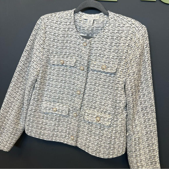 Rachel Zoe Tweed Pearl Button Down Blazer Medium