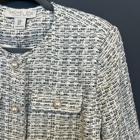 Rachel Zoe Tweed Pearl Button Down Blazer Medium