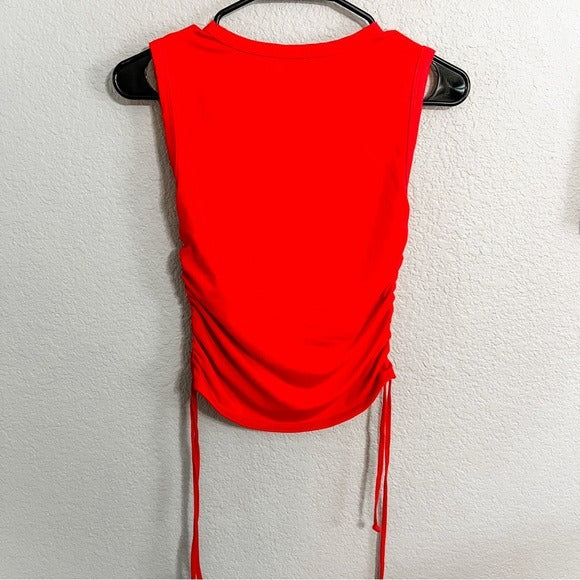 Olivia Rae NY Ruched Tie Side Red Sleeveless Blouse Size XS