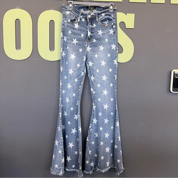 Judy Blue Star Print Super Flare Bell Bottom Jeans Size 9