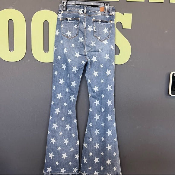 Judy Blue Star Print Super Flare Bell Bottom Jeans Size 9