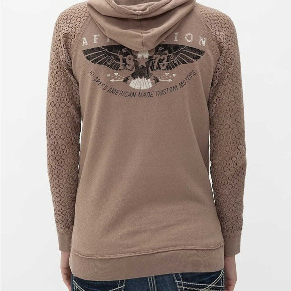 Affliction American Customs Fast Times Hooded Long Sleeve Top Size Small