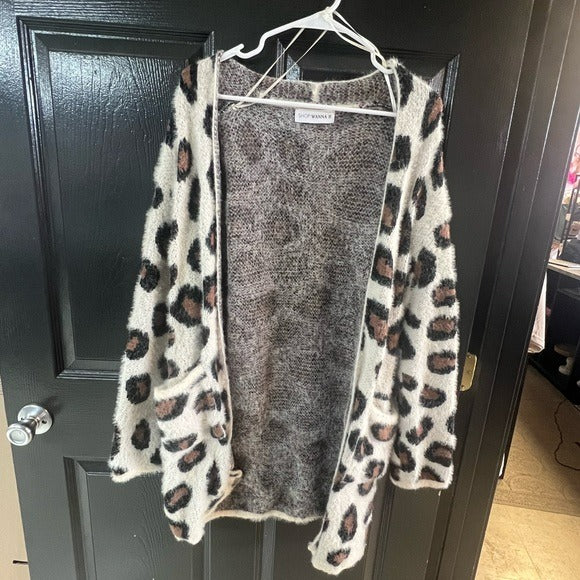 Wanna B Soft Fuzzy Leopard Oversized Cardigan Size S/M