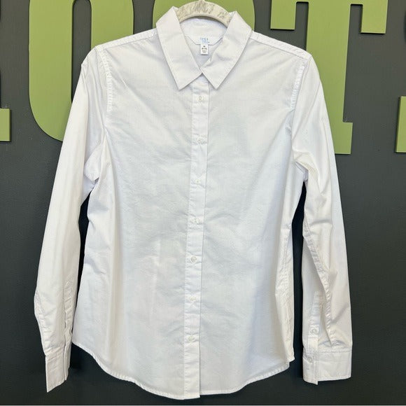 Time and Tru Women’s Solid White Collared Button Down Blouse Medium