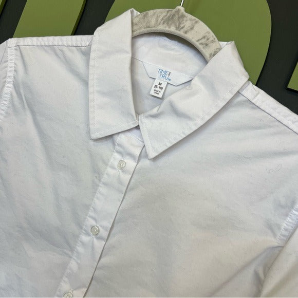 Time and Tru Women’s Solid White Collared Button Down Blouse Medium