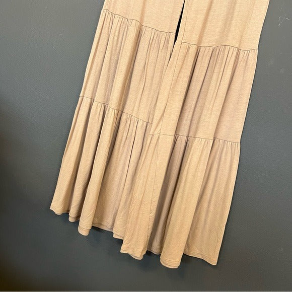 Tan Ruffle Tiered Stretch Flare Pants Size Medium