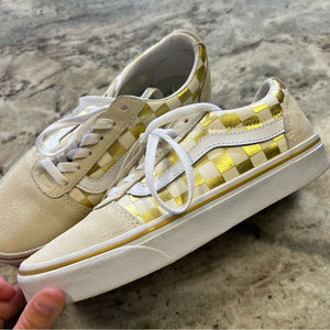 NEW Vans Gold + Ivory Old Skool Checkerboard Sneaker Size 6