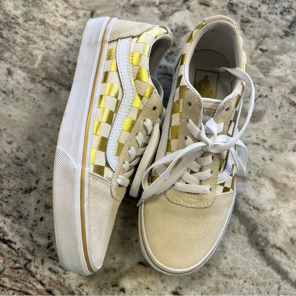 NEW Vans Gold + Ivory Old Skool Checkerboard Sneaker Size 6