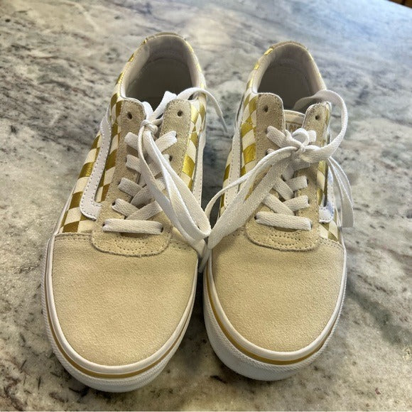 NEW Vans Gold + Ivory Old Skool Checkerboard Sneaker Size 6