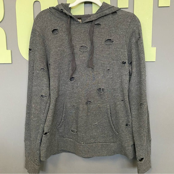 Reflex Distressed Black Hooded Sweatshirt Large