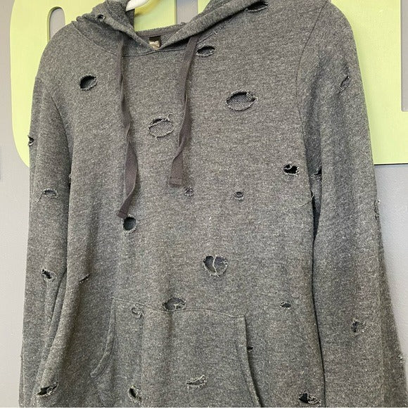 Reflex Distressed Black Hooded Sweatshirt Large