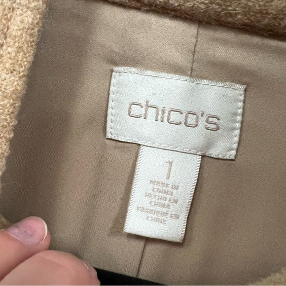 Chico’s Camel Tan 100% Wool Full Zip Bell Sleeve Jacket Medium