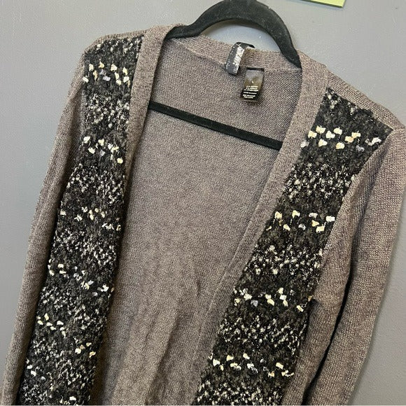 BKE Boutique Sequin Gray Long Sleeve Open Front Cardigan Size Large