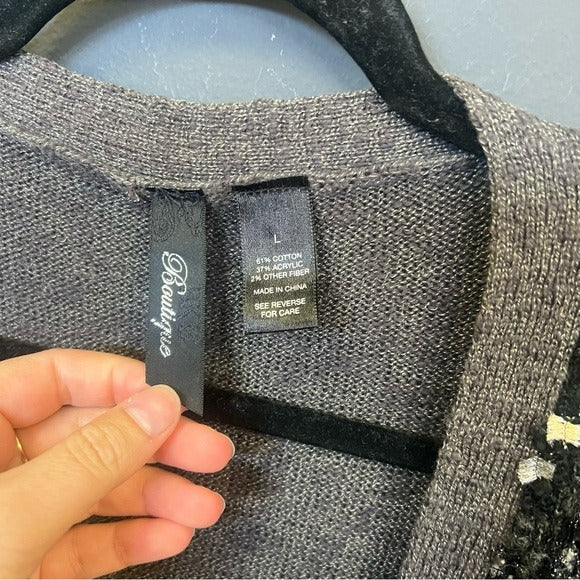 BKE Boutique Sequin Gray Long Sleeve Open Front Cardigan Size Large