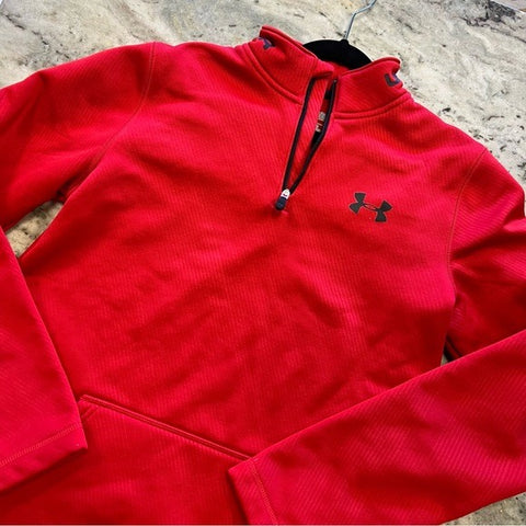 UA Under Armour Quarter Zip Fleece Pullover w Kangaroo Pocket Boys Large Loose