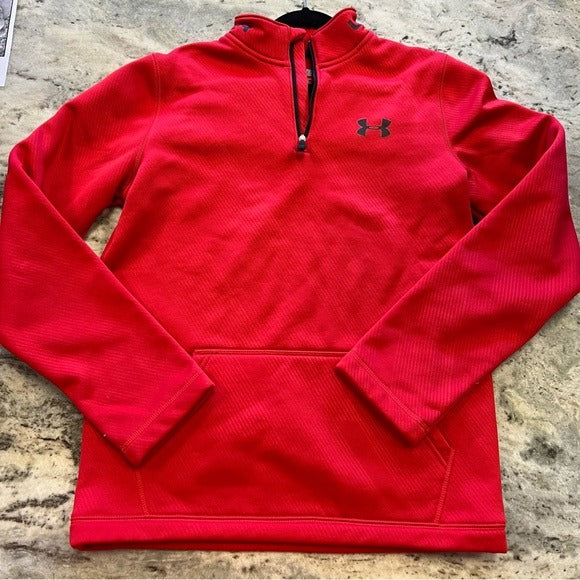 UA Under Armour Quarter Zip Fleece Pullover w Kangaroo Pocket Boys Large Loose