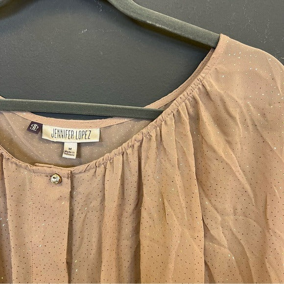 Jennifer Lopez Tan Shimmer Dolman Short Sleeve Blouse Medium