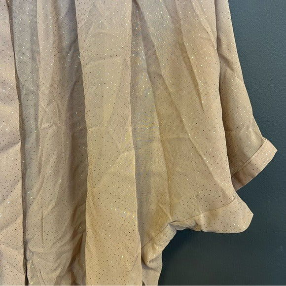 Jennifer Lopez Tan Shimmer Dolman Short Sleeve Blouse Medium
