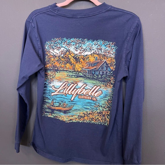 Lillybelle Clothing Navy Long Sleeve Lake Cottage Graphic Tee Small