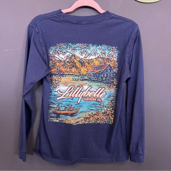Lillybelle Clothing Navy Long Sleeve Lake Cottage Graphic Tee Small