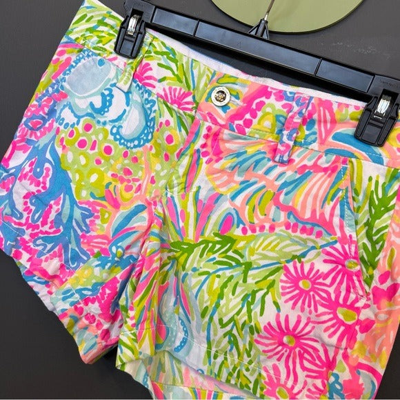 Lilly Pulitzer Callahan Tropical Print Beach Low Rise Straight Fit Shorts Size 4