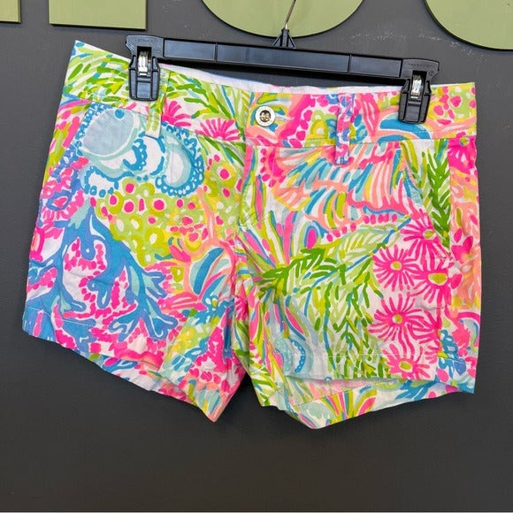 Lilly Pulitzer Callahan Tropical Print Beach Low Rise Straight Fit Shorts Size 4