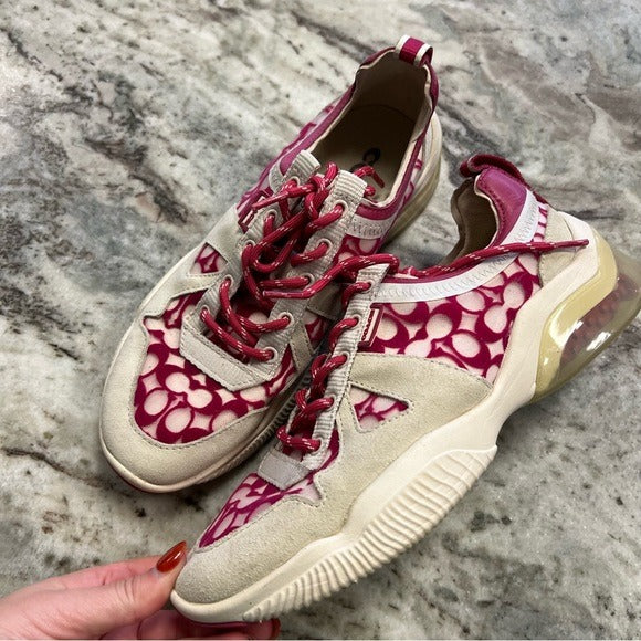 COACH ピンク スニーカー 装飾付き23cm COACH ピンク スニーカー 装飾付き23cm Coach Pink Logo Lace Up