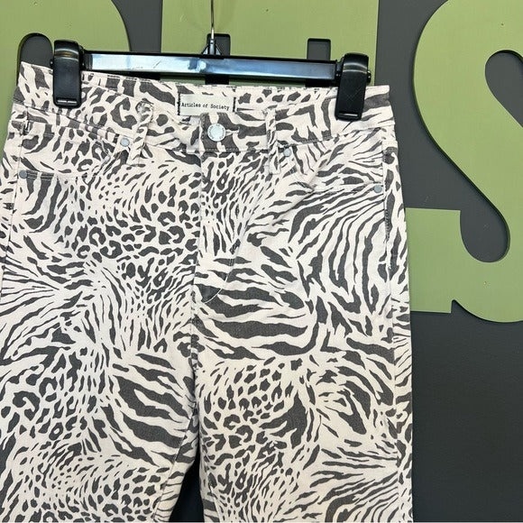 NEW Articles of Society Heather Skinny High Rise Animal Print White Jeans 28