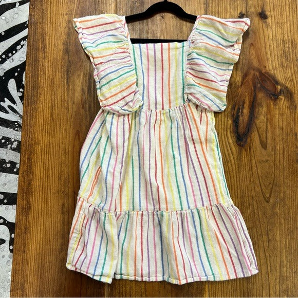 Cat + Jack Striped Cap Sleeve Ruffle Dress Size 7/8