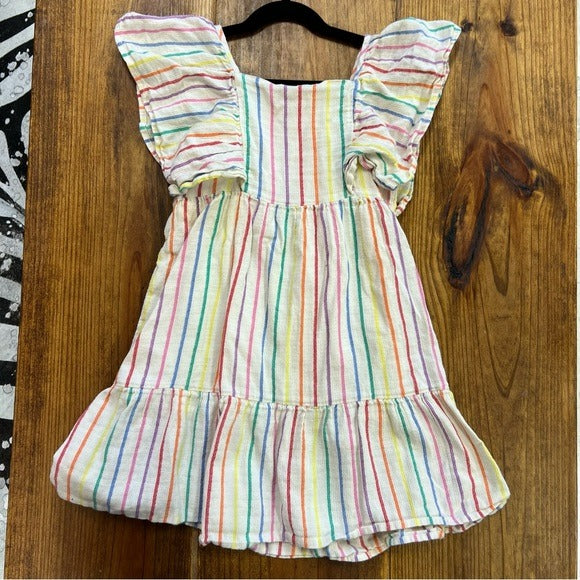 Cat + Jack Striped Cap Sleeve Ruffle Dress Size 7/8