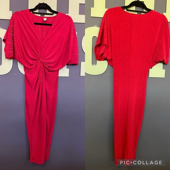 H&M Red Twist Front Semi-Fitted Short Sleeve Maxi Dress Small