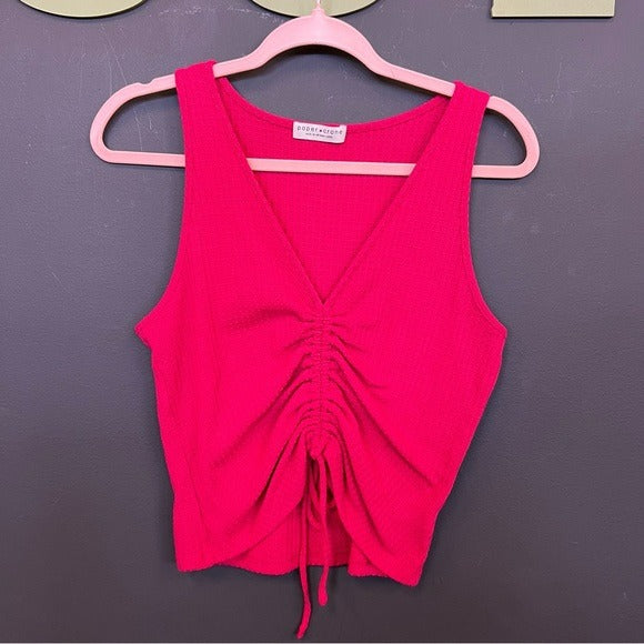 Paper Crane Boutique Hot Pink Waffle Ruched Front Tank Top Large