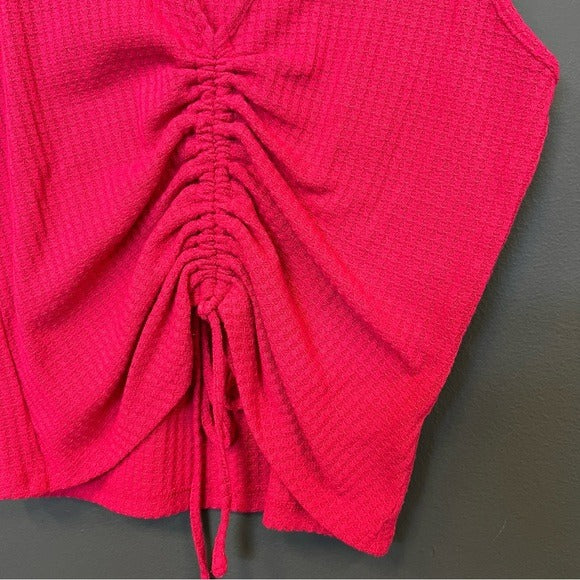 Paper Crane Boutique Hot Pink Waffle Ruched Front Tank Top Large