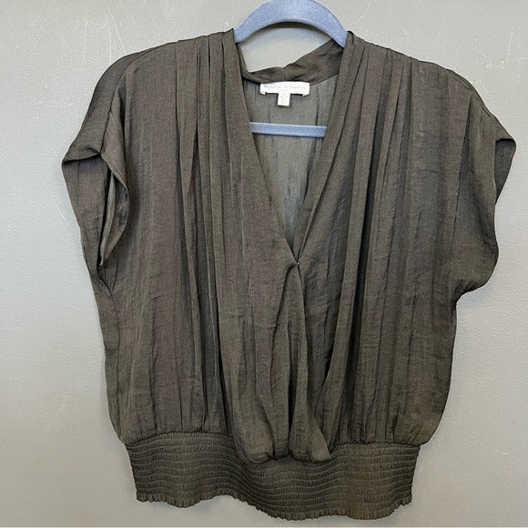 Maison D’Amelie Black Satin V-Neck Blouse Large