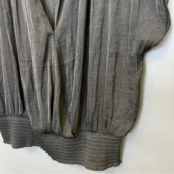 Maison D’Amelie Black Satin V-Neck Blouse Large