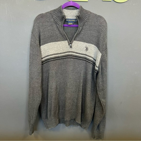 US Polo Assn Quarter Zip Gray Color Block Men’s Sweater Large